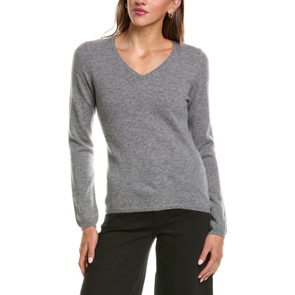 Incashmere Womens Basic V-Neck 100% Cashmere Sweater, Grey